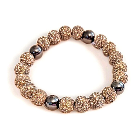 VTG Womens 10mm Crystal Pave Disco Balls & Beads Stretch Bracelet Estate Jewelry - Picture 2 of 4